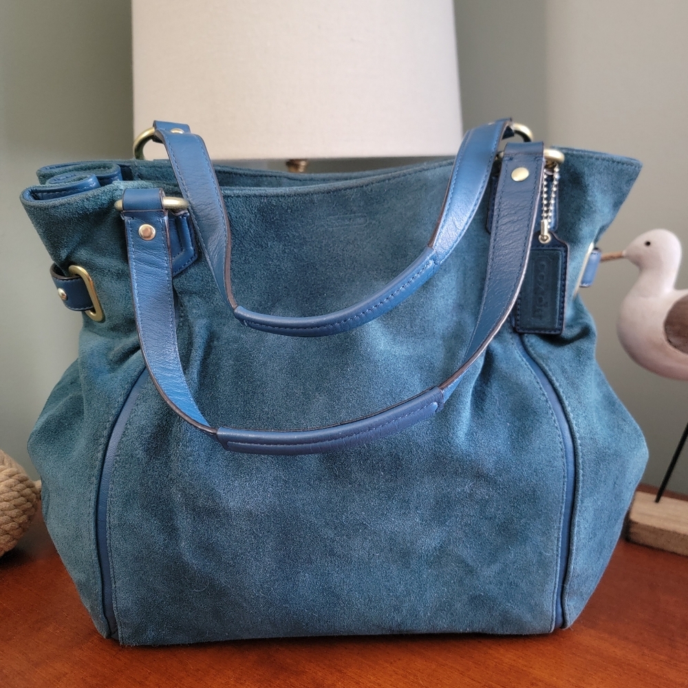 Coach F24689 Colette Tote Teal Blue Leather Suede Bag - Picture 15 of 15